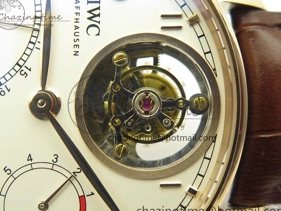 MIROTIME 0211 Portuguese Tourbillon IW504602 RG ZF Best Edition White Dial on Brown Leather Strap Stretchable 7178